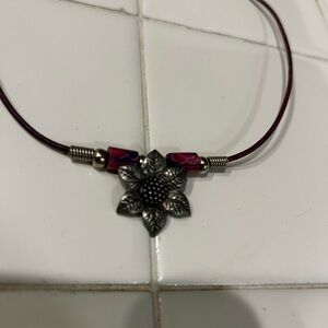 Floral Pendant Necklace with Silver and Pink Accents